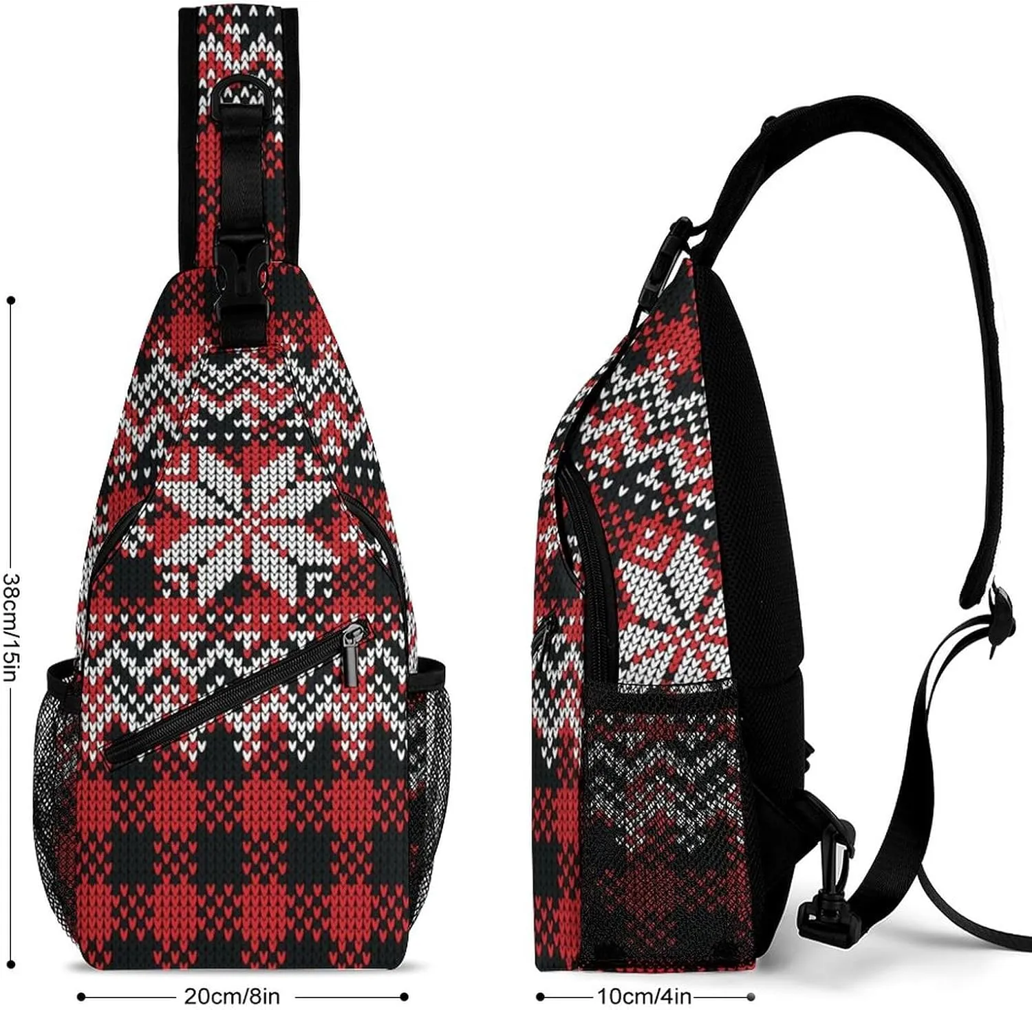 Sling Bag Buffalo Plaid Snowflakes Crossbody Backpack with Anti Theft Christmas New Year Adjustable Shoulder Bag for Travel,Hiking,Cycling,Camping