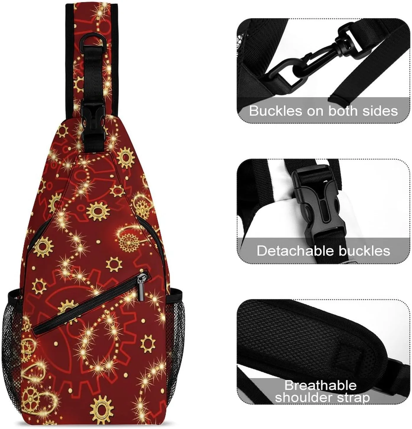 Sling Bag Christmas Sparkles Tree Red Crossbody Shoulder Backpack Winter Xmas Adjustable Lightweight Travel Hiking Chest Bag for Men Women