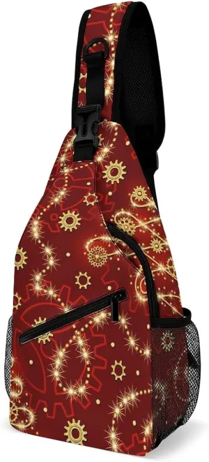 Sling Bag Christmas Sparkles Tree Red Crossbody Shoulder Backpack Winter Xmas Adjustable Lightweight Travel Hiking Chest Bag for Men Women