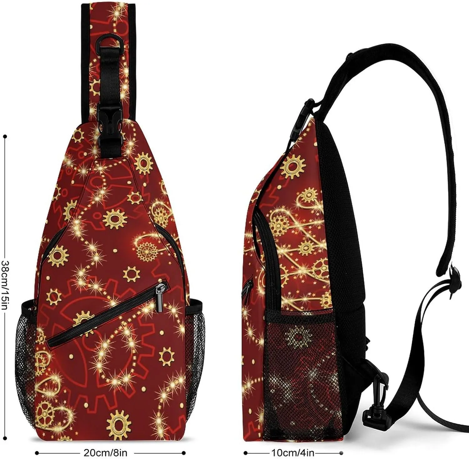 Sling Bag Christmas Sparkles Tree Red Crossbody Shoulder Backpack Winter Xmas Adjustable Lightweight Travel Hiking Chest Bag for Men Women
