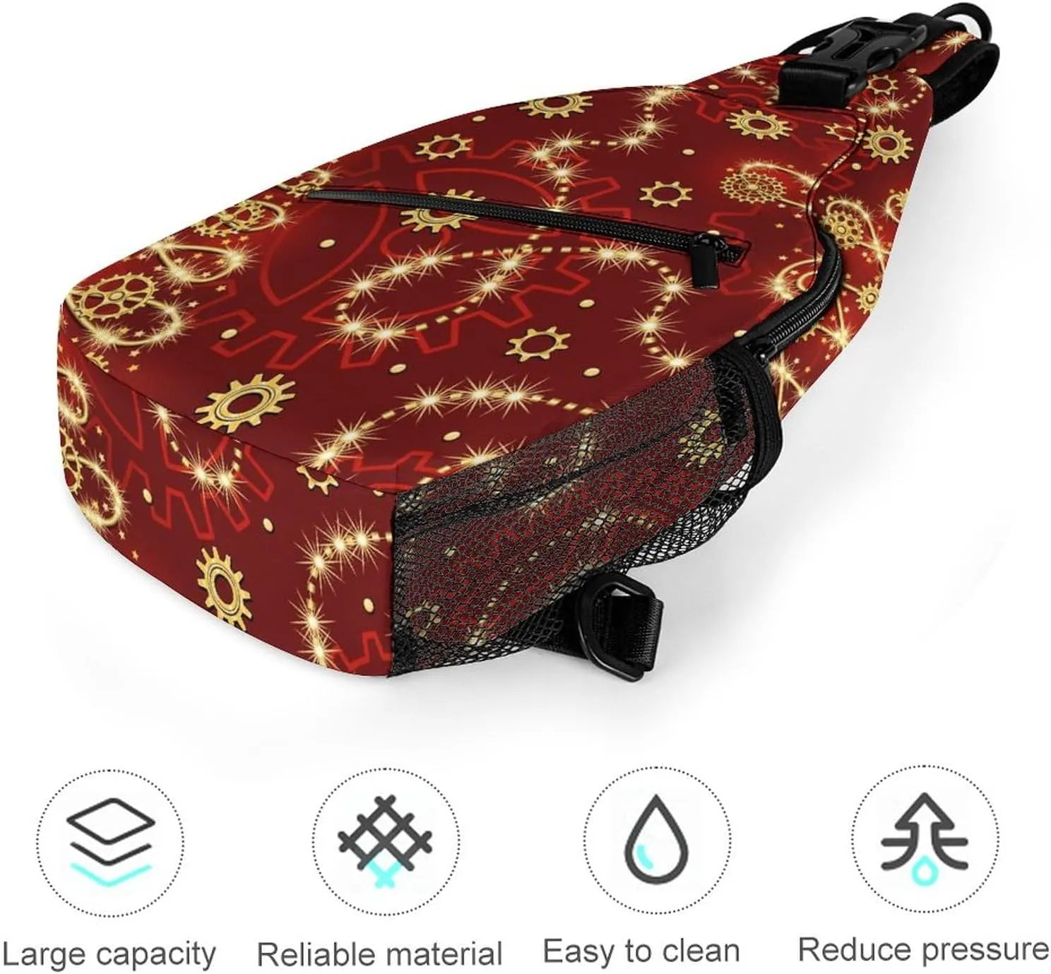 Sling Bag Christmas Sparkles Tree Red Crossbody Shoulder Backpack Winter Xmas Adjustable Lightweight Travel Hiking Chest Bag for Men Women