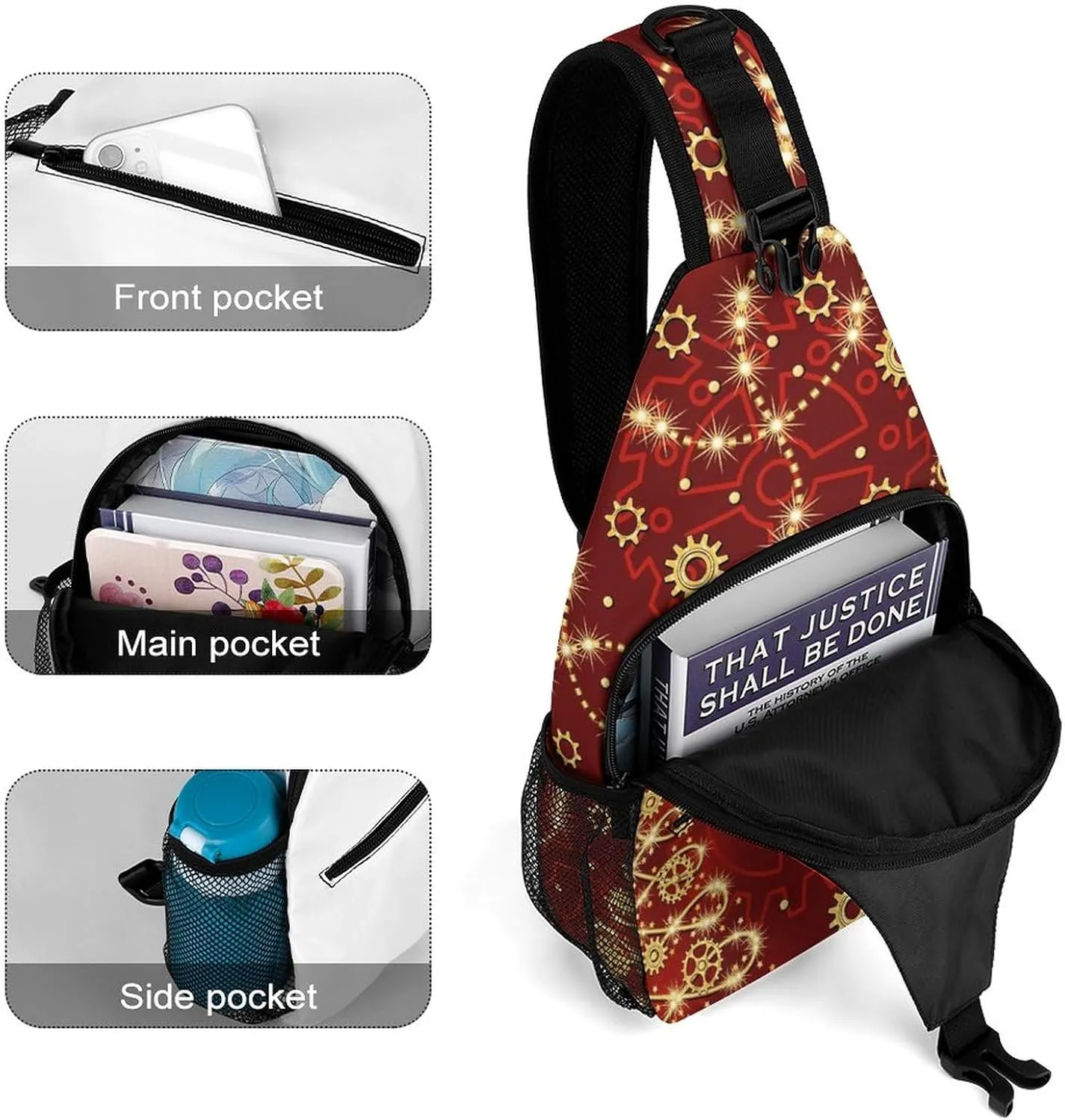 Sling Bag Christmas Sparkles Tree Red Crossbody Shoulder Backpack Winter Xmas Adjustable Lightweight Travel Hiking Chest Bag for Men Women