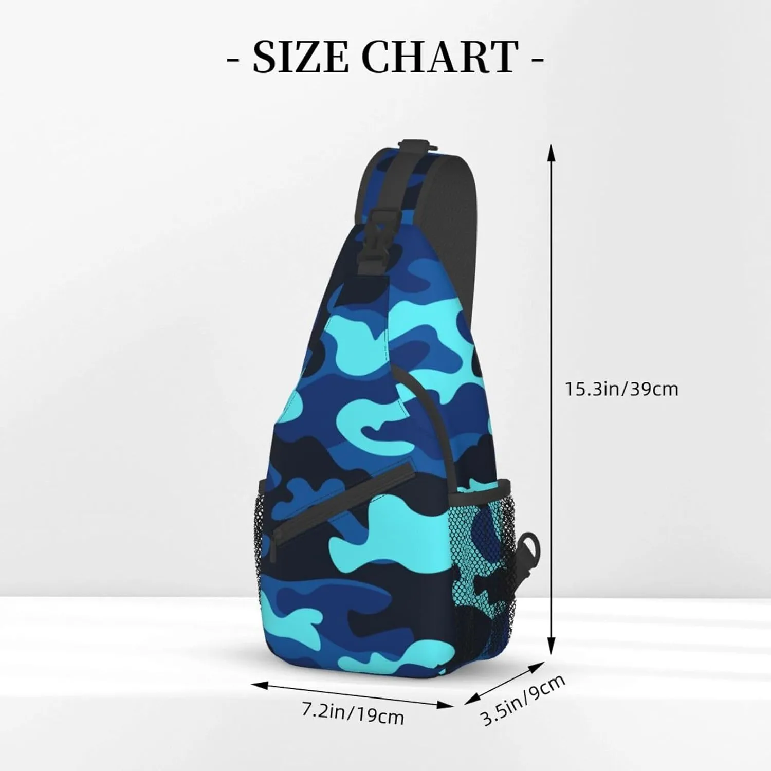 Sling Bag for Men Women Camo Military Camouflage Blue Teal Crossbody Backpack Casual Hiking Daypack for Travel Sport Running Chest Bag