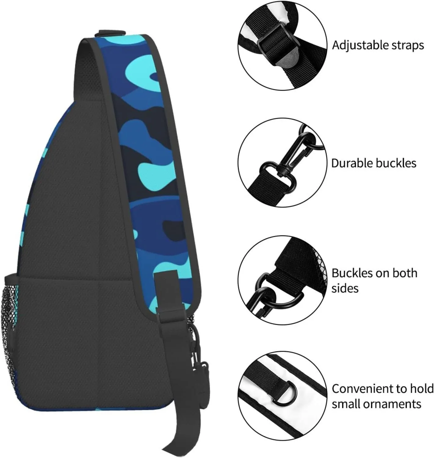 Sling Bag for Men Women Camo Military Camouflage Blue Teal Crossbody Backpack Casual Hiking Daypack for Travel Sport Running Chest Bag