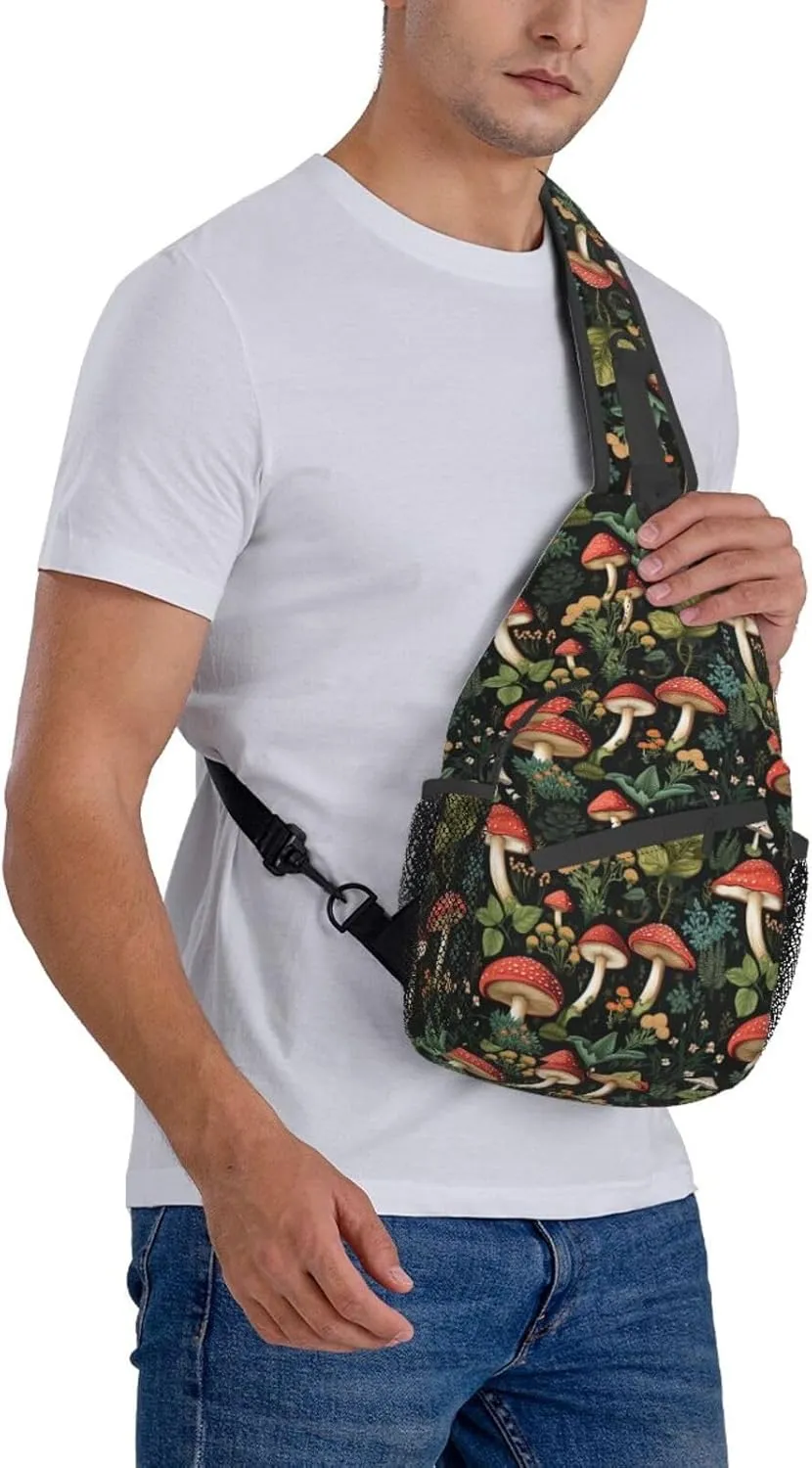 Sling Bag for Men Women Flower Mushroom Leaf Botanical Crossbody Backpack Casual Hiking Daypack for Travel Sport Running Chest Bag