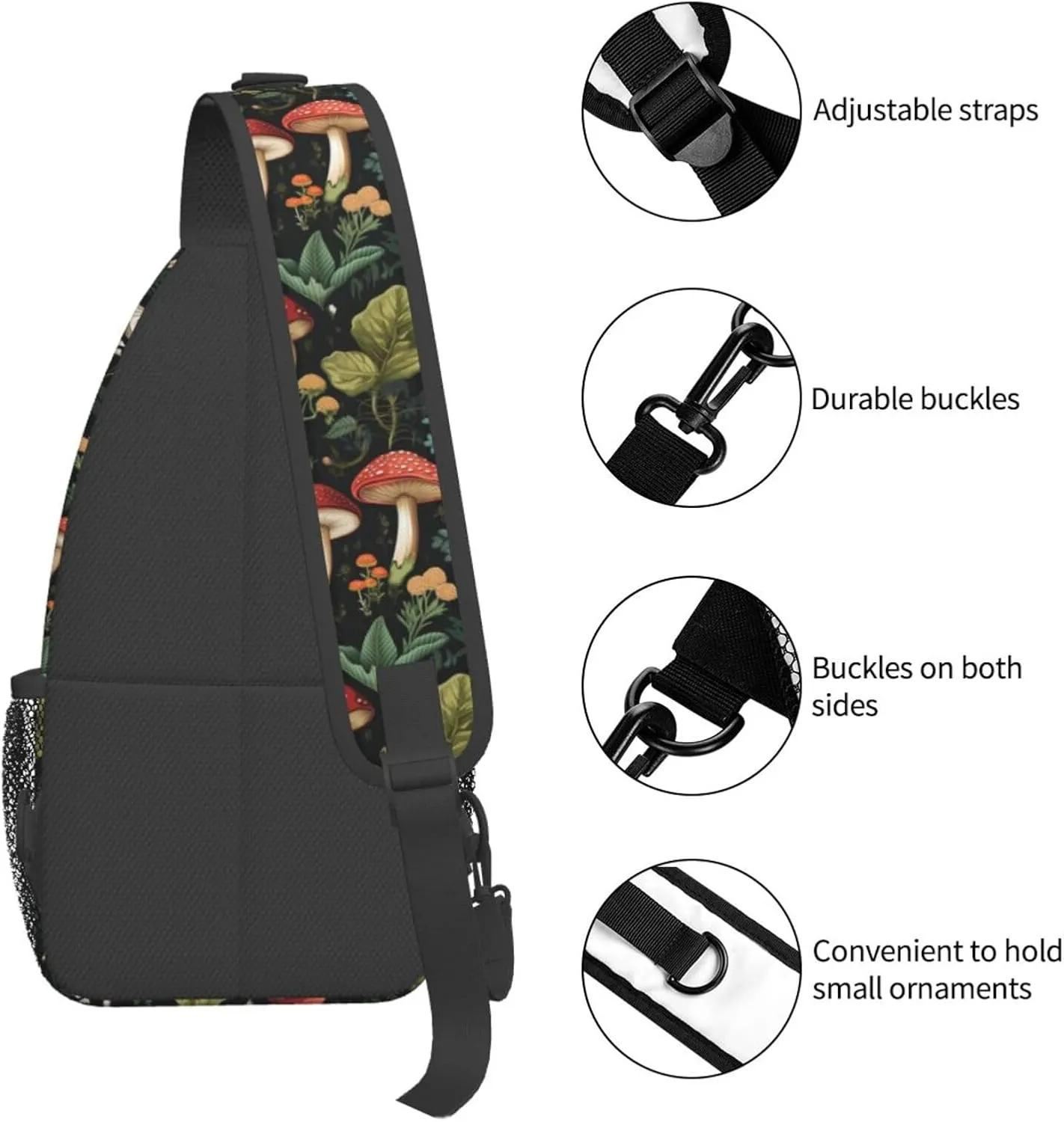 Sling Bag for Men Women Flower Mushroom Leaf Botanical Crossbody Backpack Casual Hiking Daypack for Travel Sport Running Chest Bag