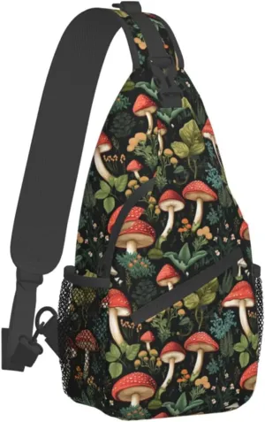 Sling Bag for Men Women Flower Mushroom Leaf Botanical Crossbody Backpack Casual Hiking Daypack for Travel Sport Running Chest Bag