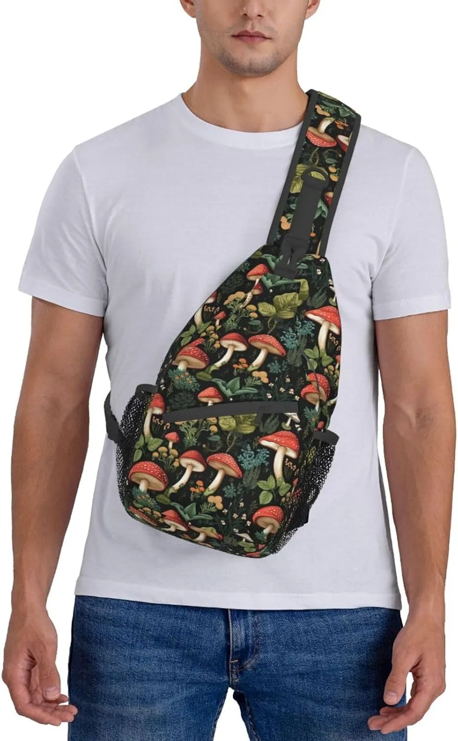 Sling Bag for Men Women Flower Mushroom Leaf Botanical Crossbody Backpack Casual Hiking Daypack for Travel Sport Running Chest Bag