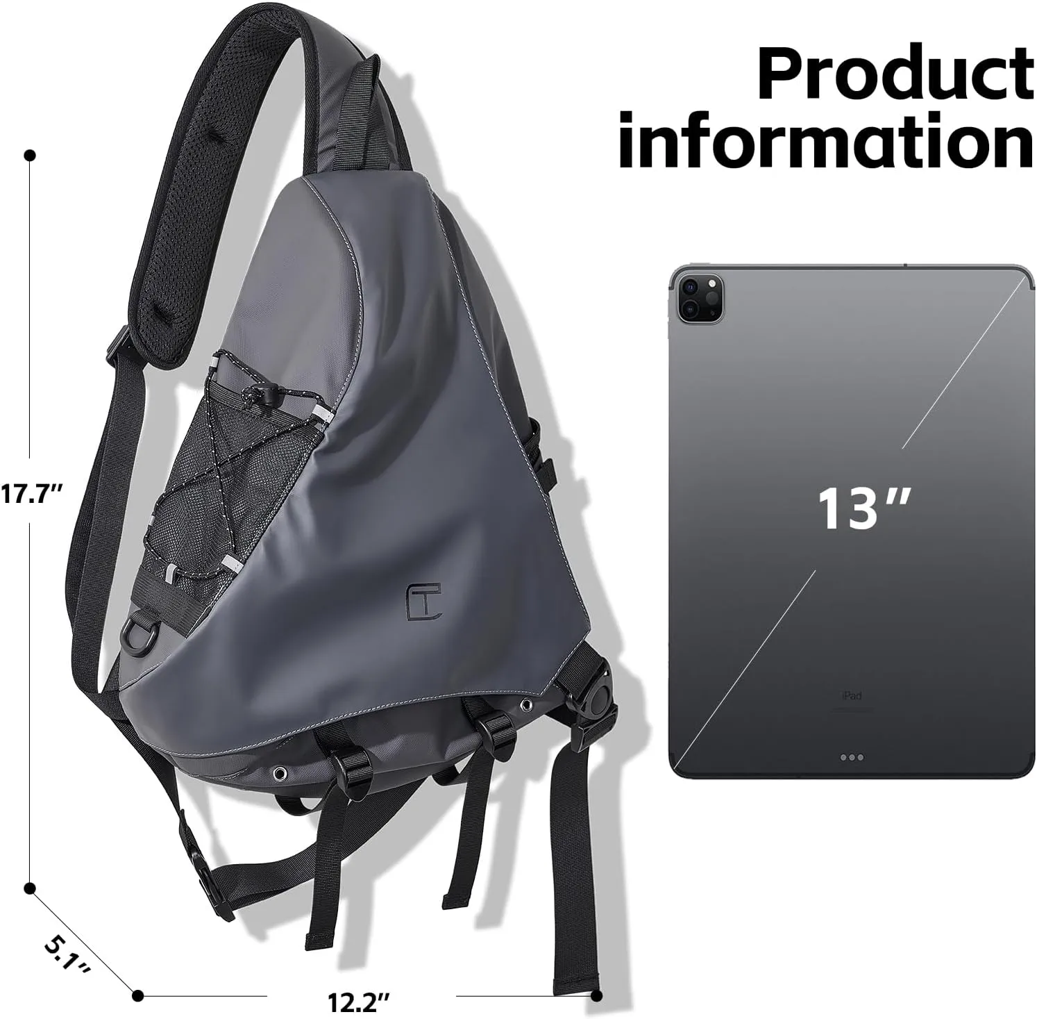 Sling Bag for Men,One Strap Crossbody Chest Backpack Bag for 13inch Ipad Pro M4,Light weight Hiking Outdoor Daypack for Travel Gym Sports Bag