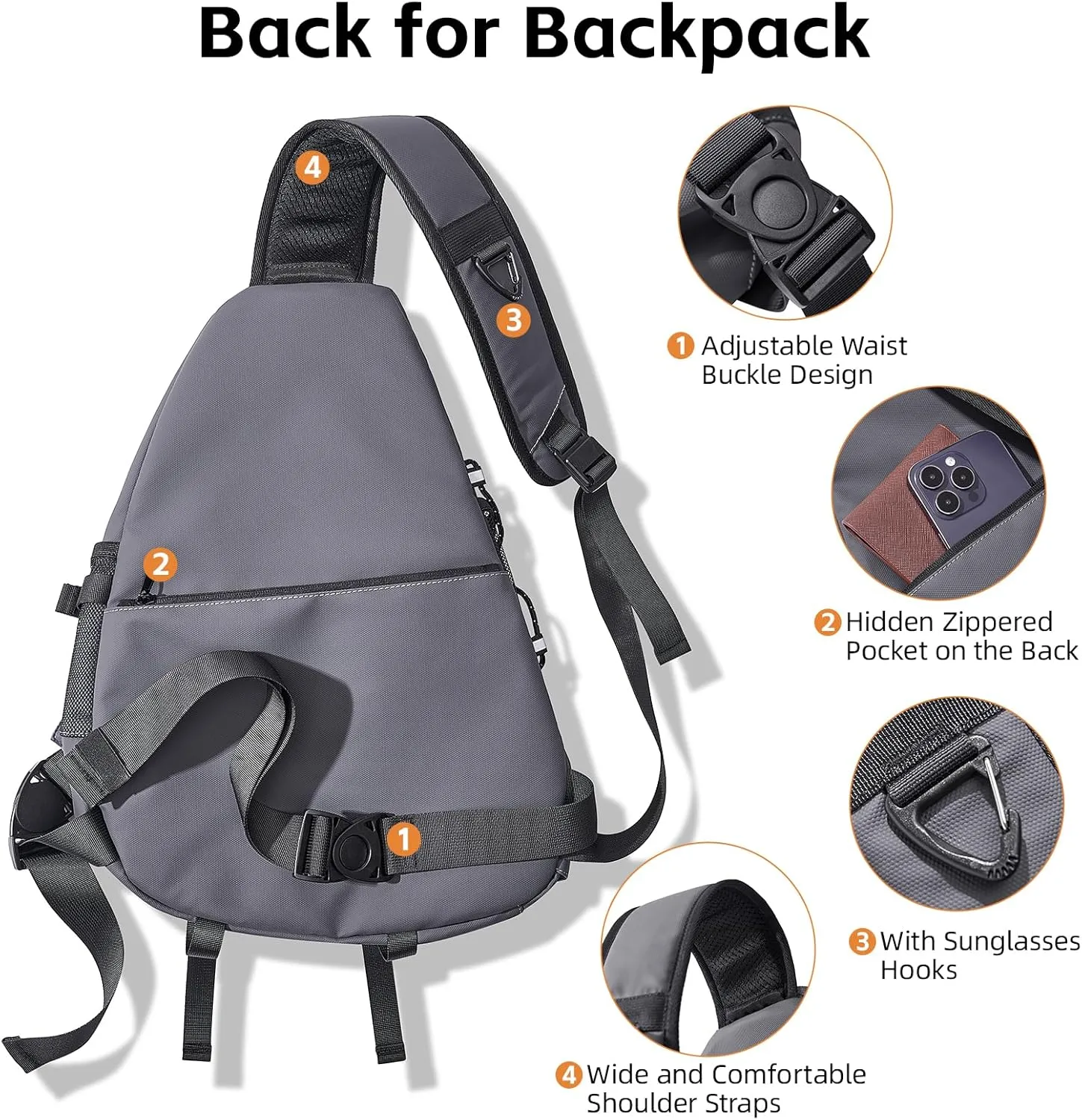 Sling Bag for Men,One Strap Crossbody Chest Backpack Bag for 13inch Ipad Pro M4,Light weight Hiking Outdoor Daypack for Travel Gym Sports Bag