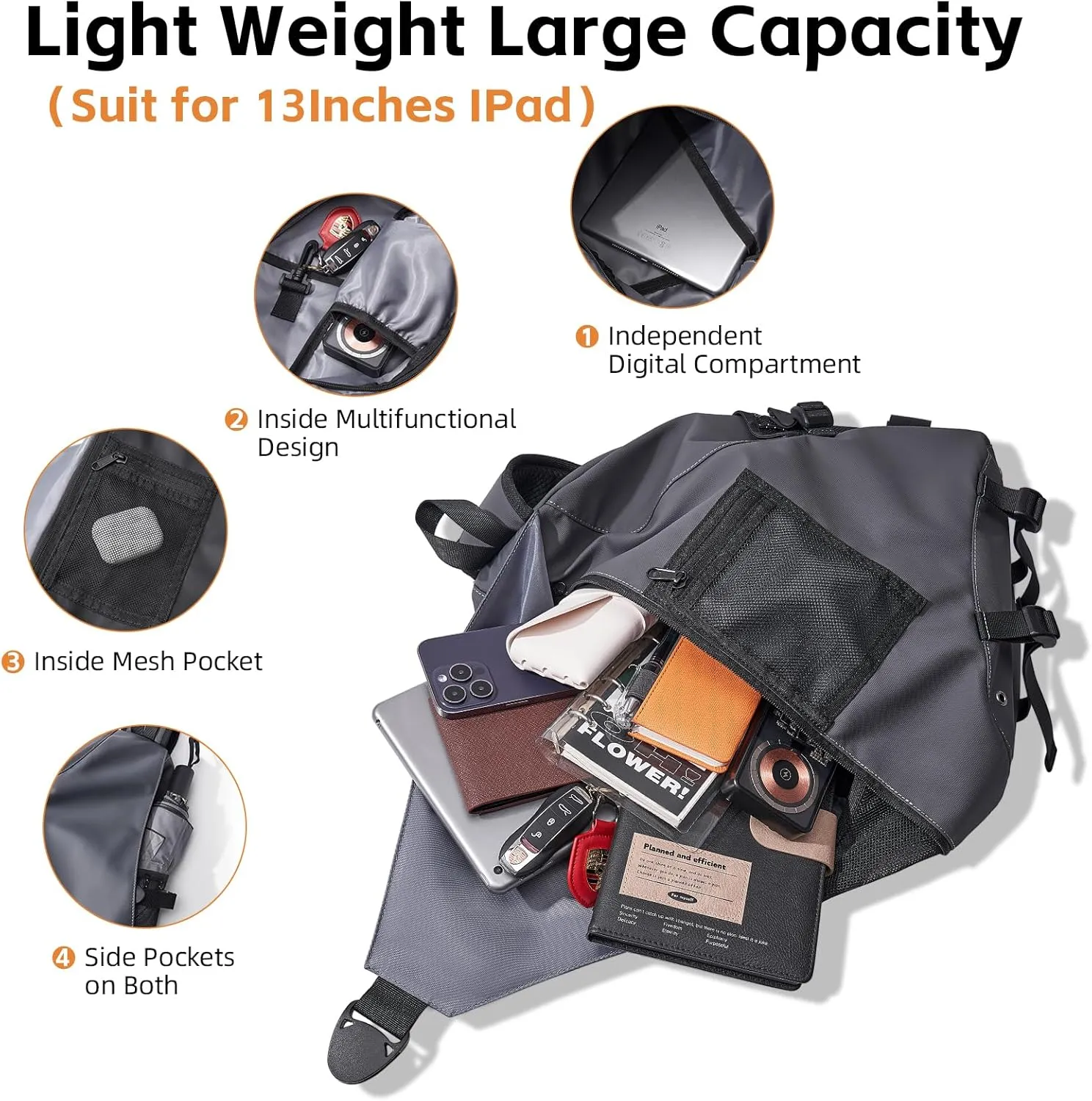 Sling Bag for Men,One Strap Crossbody Chest Backpack Bag for 13inch Ipad Pro M4,Light weight Hiking Outdoor Daypack for Travel Gym Sports Bag