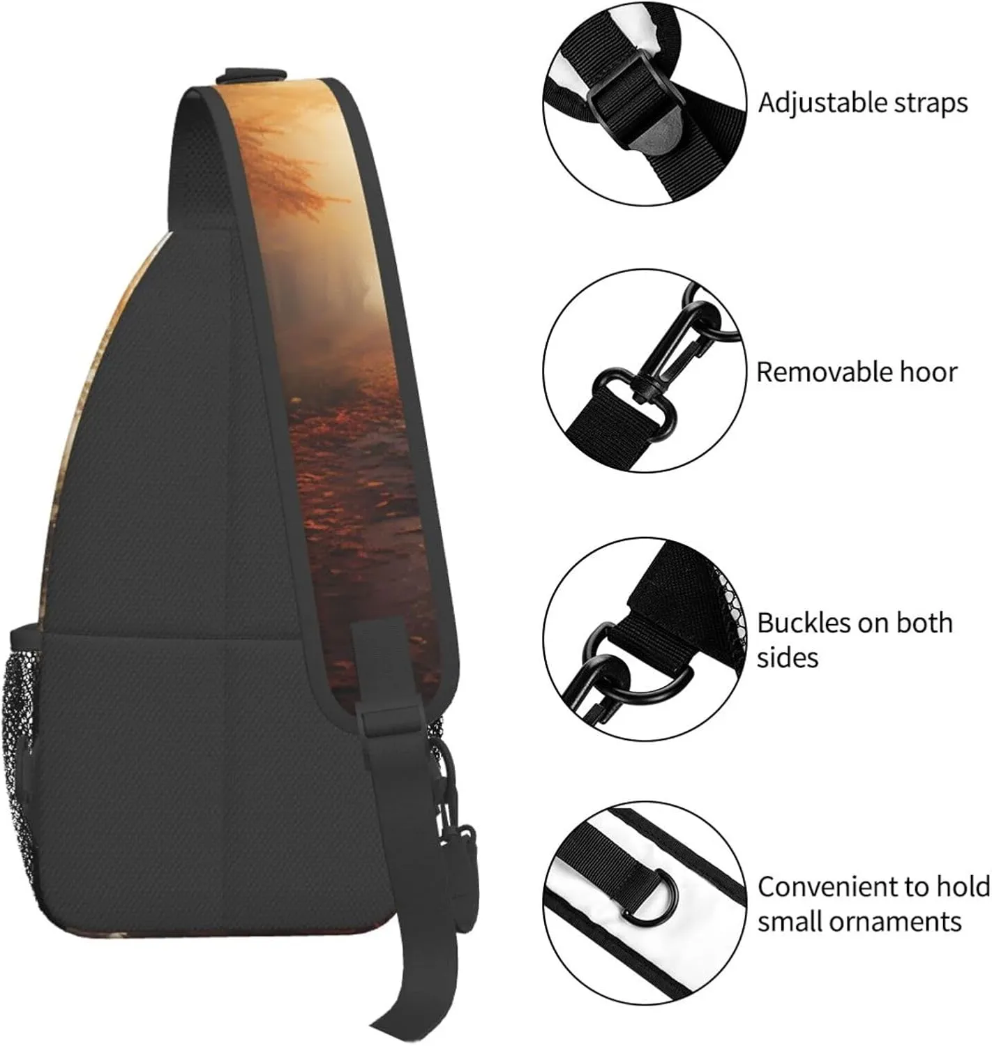 Sling Bag for Women Men Crossbody Bag Sling Backpack Autumn Foggy Maple Forest Cross Body Bag Adjustable Chest Bag