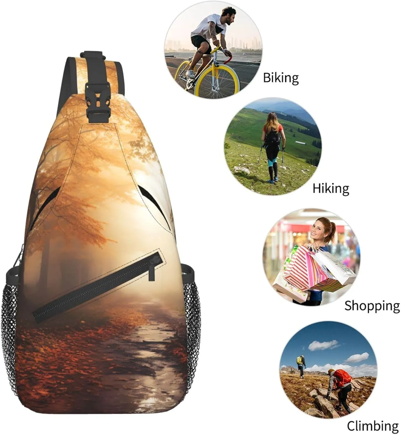 Sling Bag for Women Men Crossbody Bag Sling Backpack Autumn Foggy Maple Forest Cross Body Bag Adjustable Chest Bag