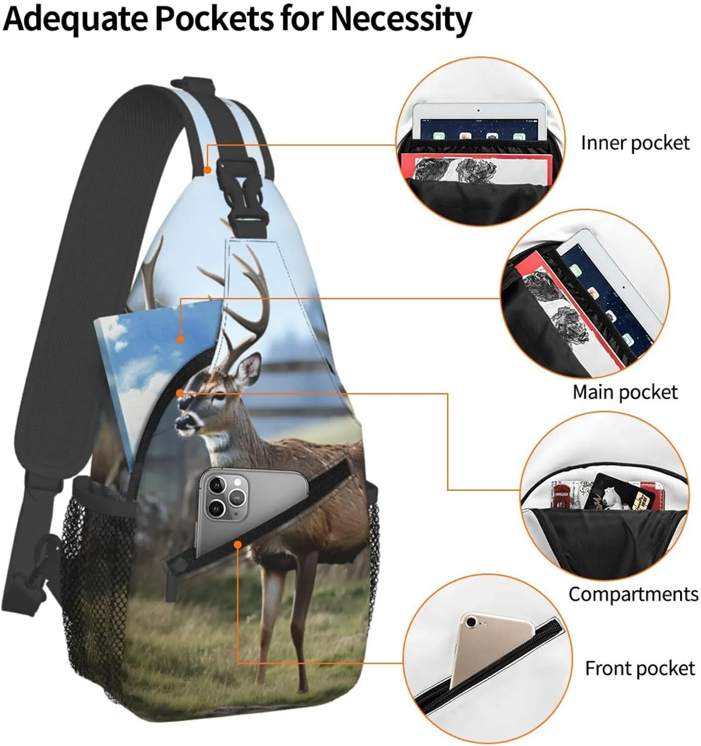 Sling Bag for Women Men Crossbody Bag Sling Backpack Deer Animal Cross Body Bag Adjustable Chest Bag