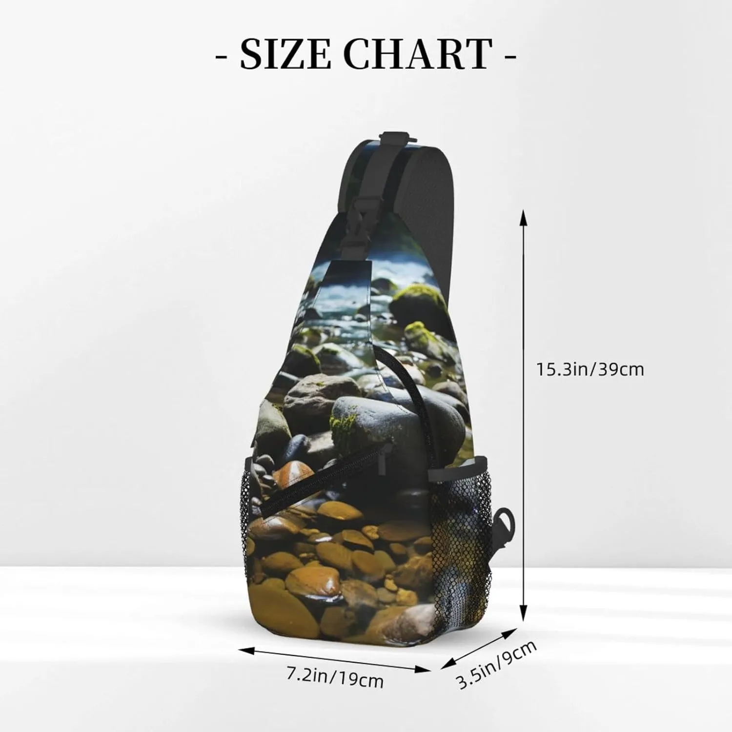 Sling Bag for Women Men Crossbody Bag Sling Backpack Stream stones Cross Body Bag Adjustable Chest Bag