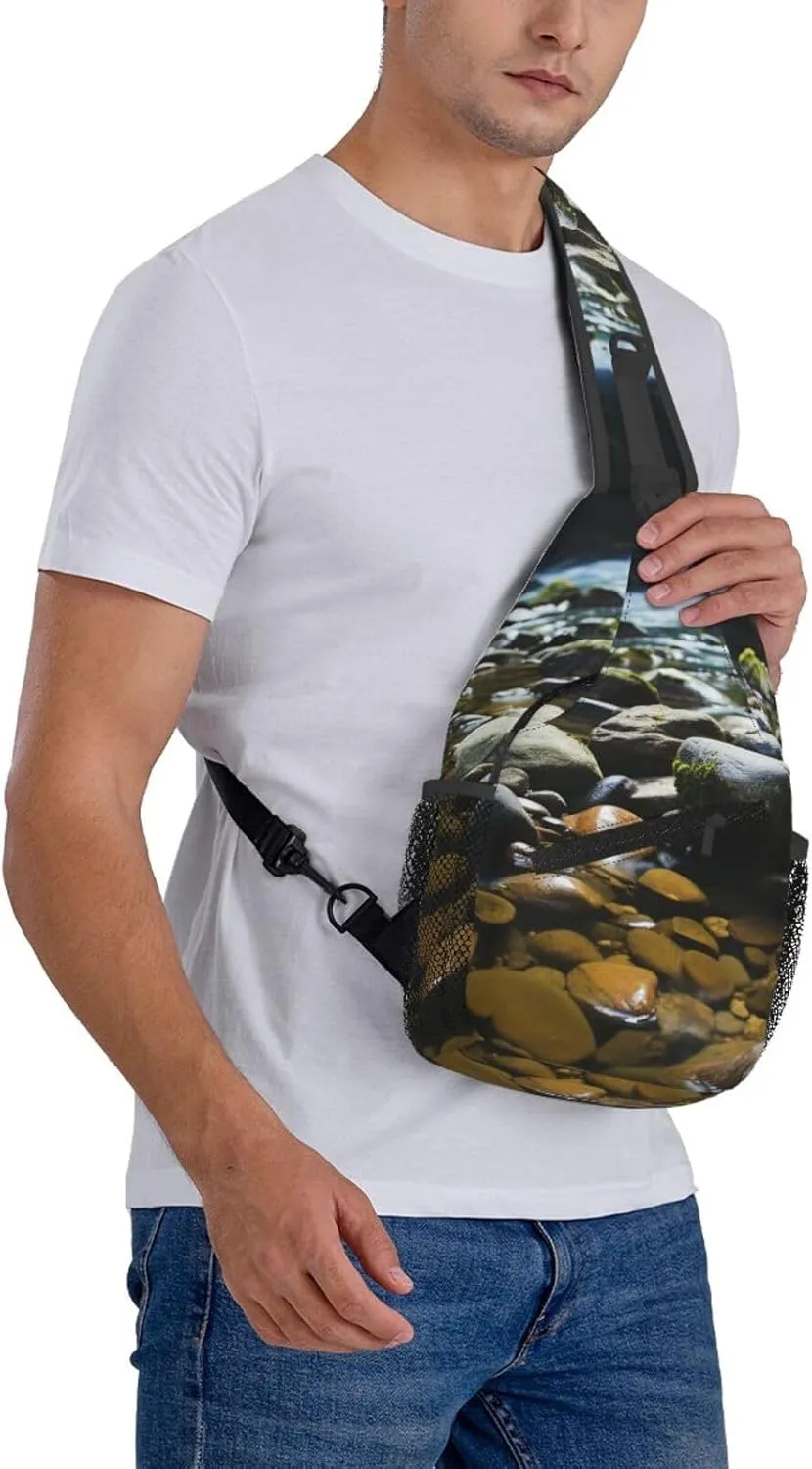 Sling Bag for Women Men Crossbody Bag Sling Backpack Stream stones Cross Body Bag Adjustable Chest Bag