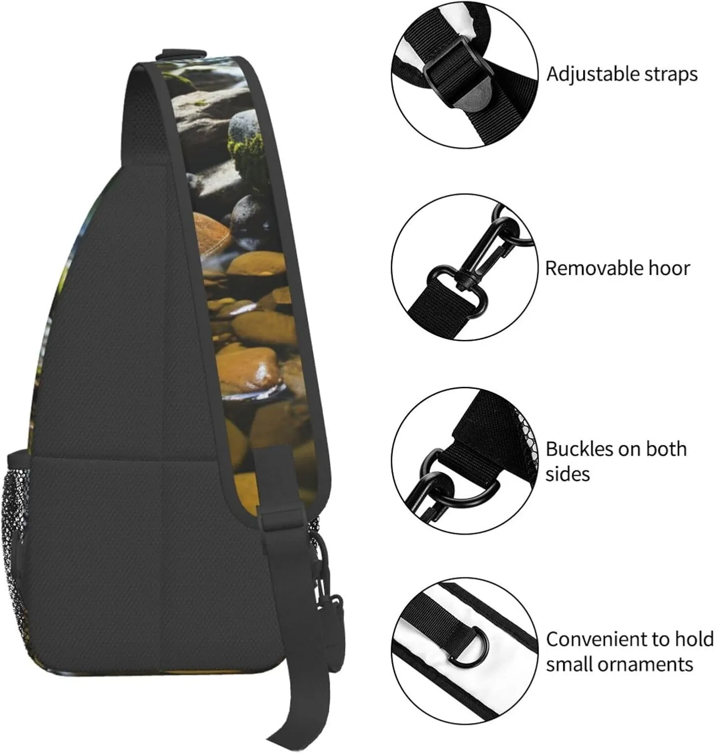 Sling Bag for Women Men Crossbody Bag Sling Backpack Stream stones Cross Body Bag Adjustable Chest Bag