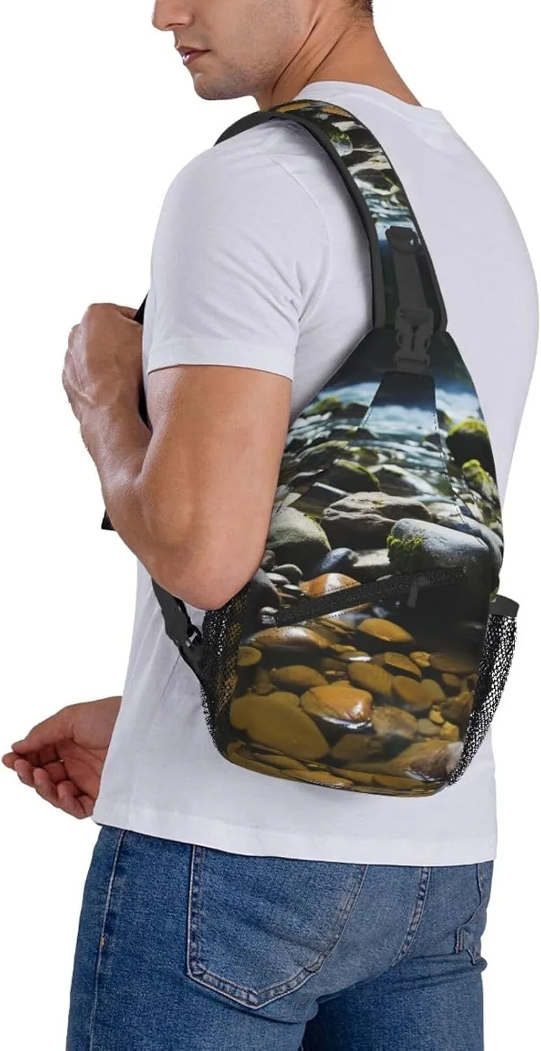 Sling Bag for Women Men Crossbody Bag Sling Backpack Stream stones Cross Body Bag Adjustable Chest Bag