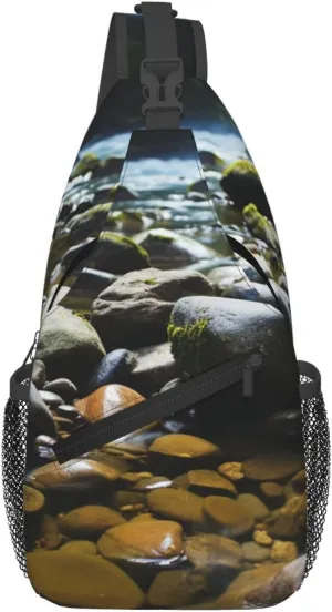 Sling Bag for Women Men Crossbody Bag Sling Backpack Stream stones Cross Body Bag Adjustable Chest Bag
