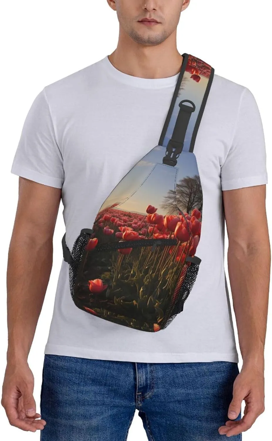Sling Bag for Women Men Crossbody Bag Sling Backpack Tulips Field Cross Body Bag Adjustable Chest Bag