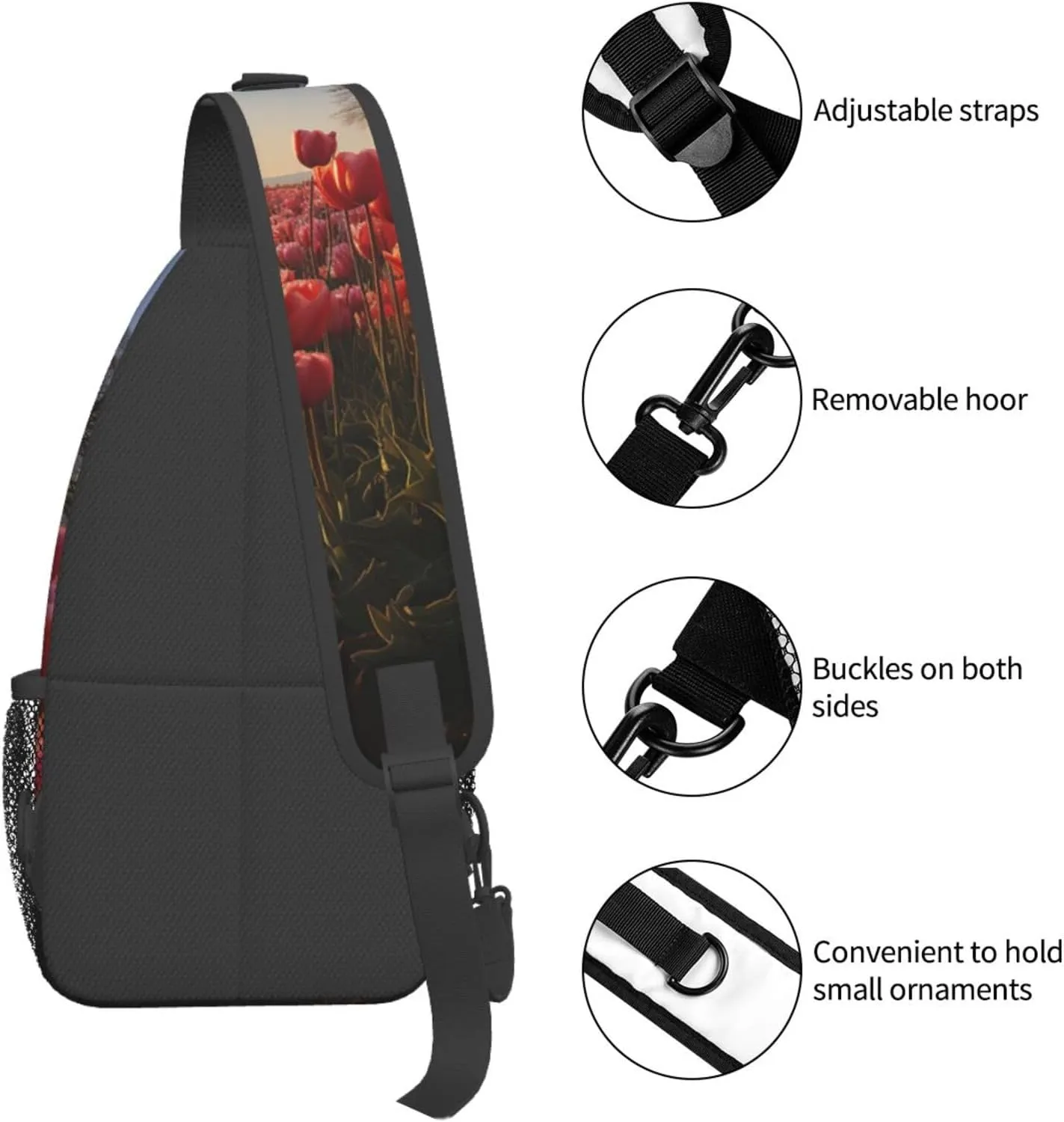 Sling Bag for Women Men Crossbody Bag Sling Backpack Tulips Field Cross Body Bag Adjustable Chest Bag