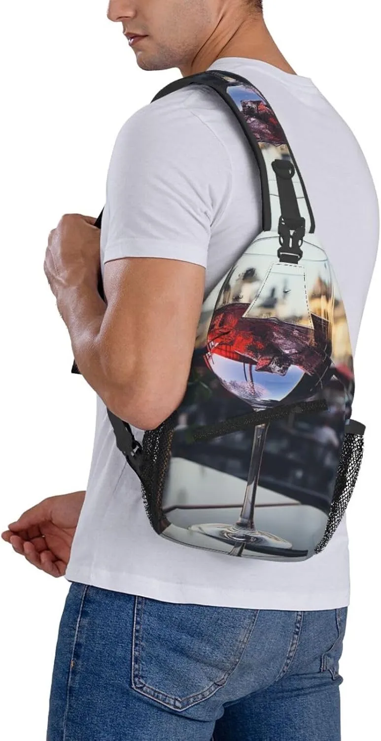 Sling Bag for Women Men Crossbody Bag Sling Backpack Wine glass Cross Body Bag Adjustable Chest Bag