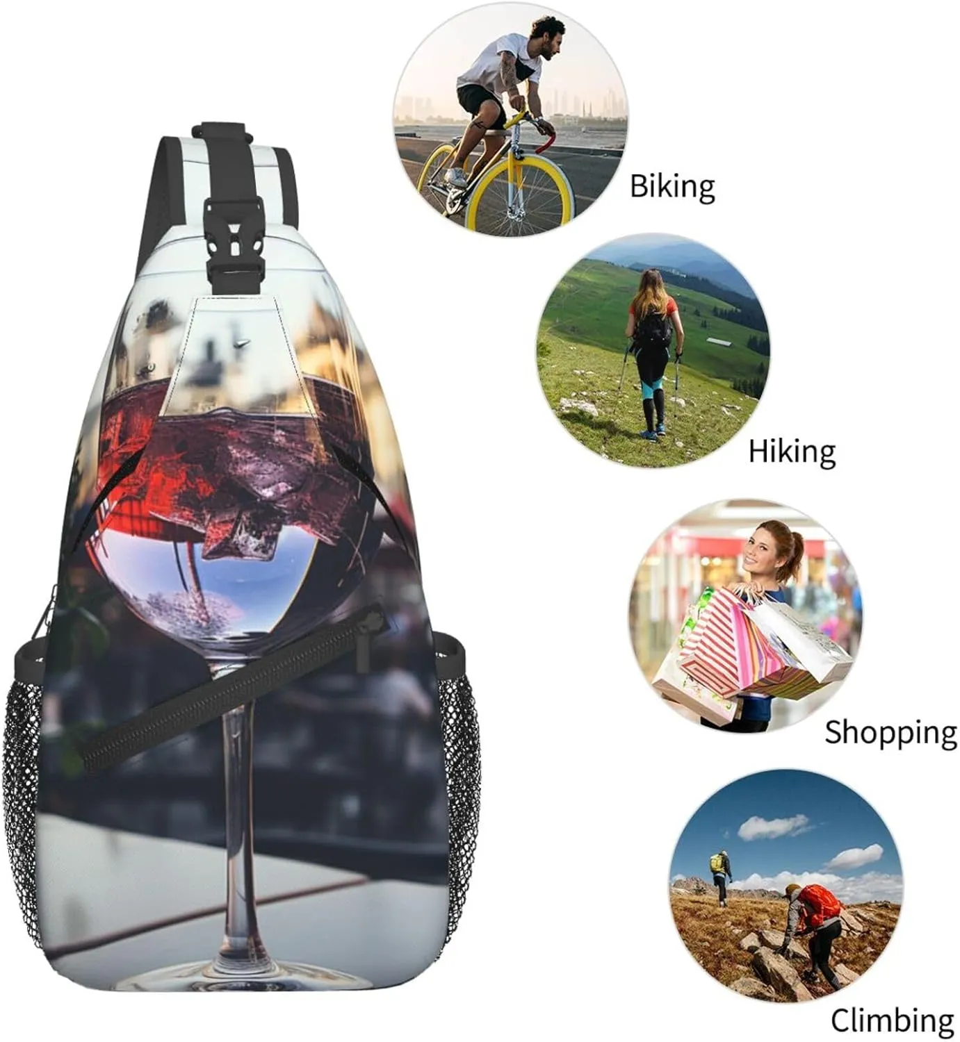 Sling Bag for Women Men Crossbody Bag Sling Backpack Wine glass Cross Body Bag Adjustable Chest Bag