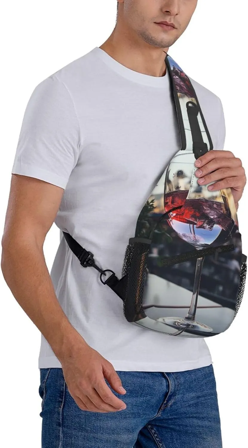 Sling Bag for Women Men Crossbody Bag Sling Backpack Wine glass Cross Body Bag Adjustable Chest Bag