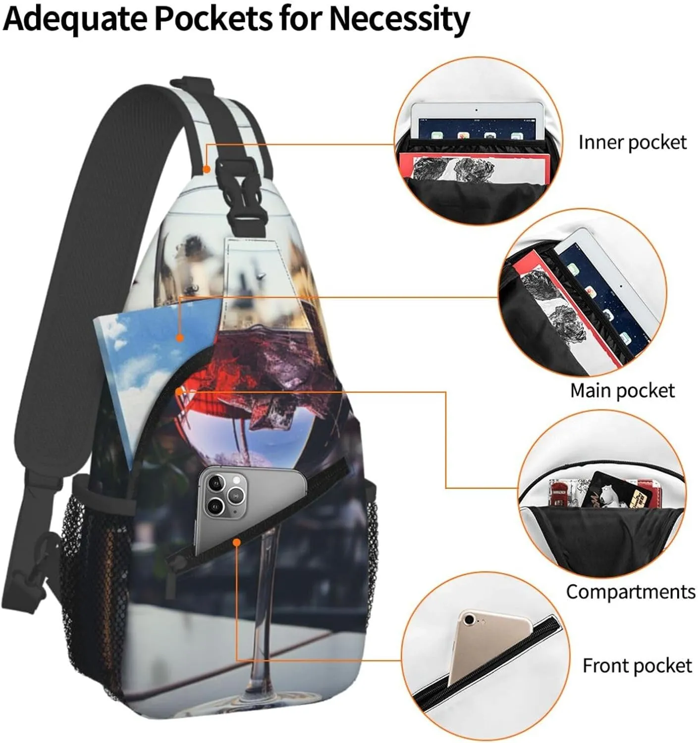 Sling Bag for Women Men Crossbody Bag Sling Backpack Wine glass Cross Body Bag Adjustable Chest Bag