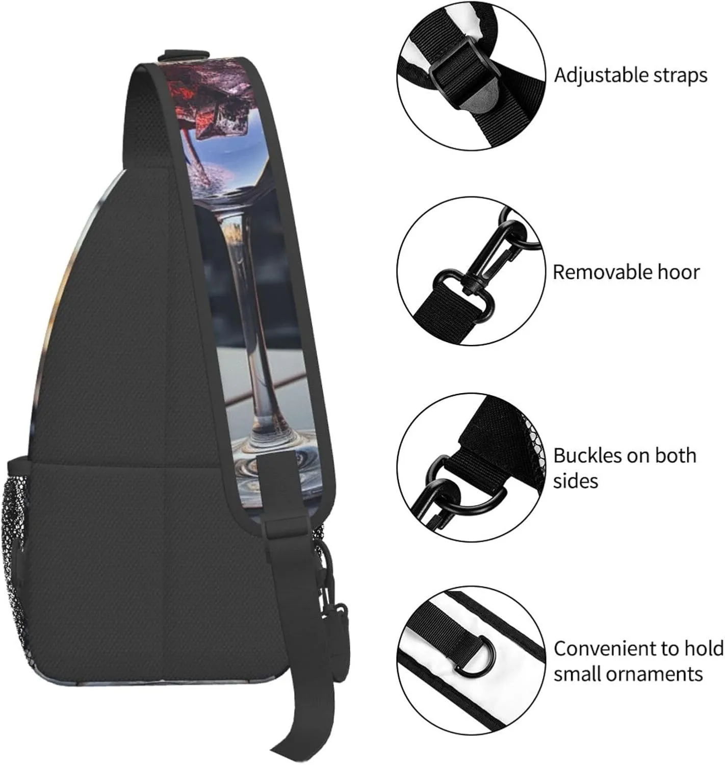Sling Bag for Women Men Crossbody Bag Sling Backpack Wine glass Cross Body Bag Adjustable Chest Bag