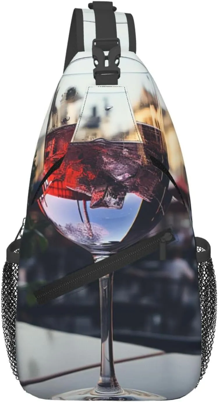 Sling Bag for Women Men Crossbody Bag Sling Backpack Wine glass Cross Body Bag Adjustable Chest Bag