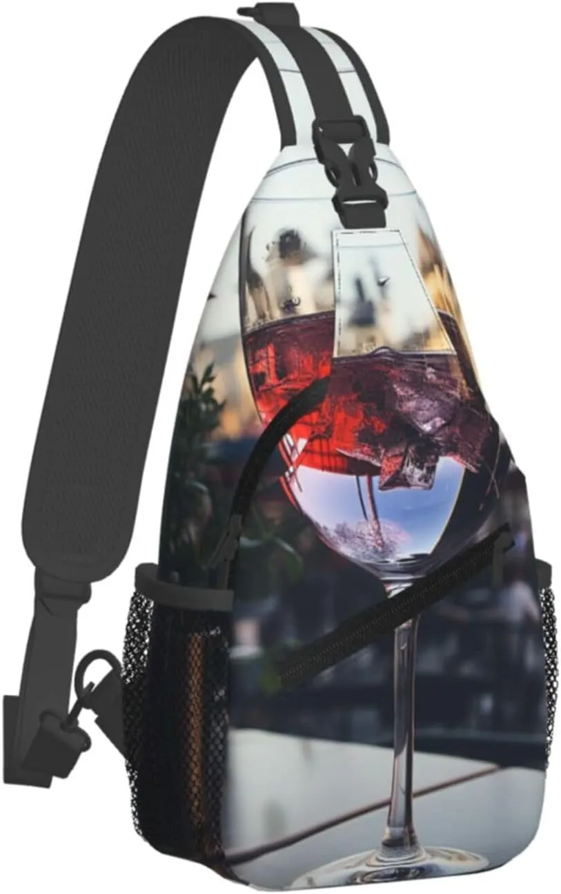 Sling Bag for Women Men Crossbody Bag Sling Backpack Wine glass Cross Body Bag Adjustable Chest Bag