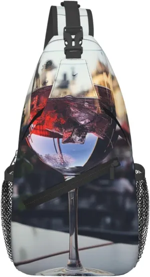 Sling Bag for Women Men Crossbody Bag Sling Backpack Wine glass Cross Body Bag Adjustable Chest Bag