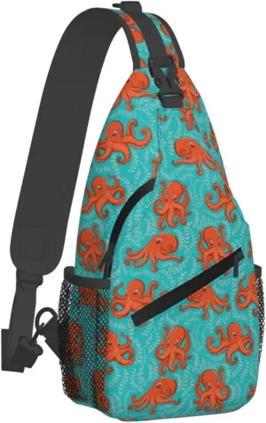 Sling Bag For Women Men Orange Octopus Crossbody Backpack Sling Backpack For Travel Hiking Daypack Chest Bag