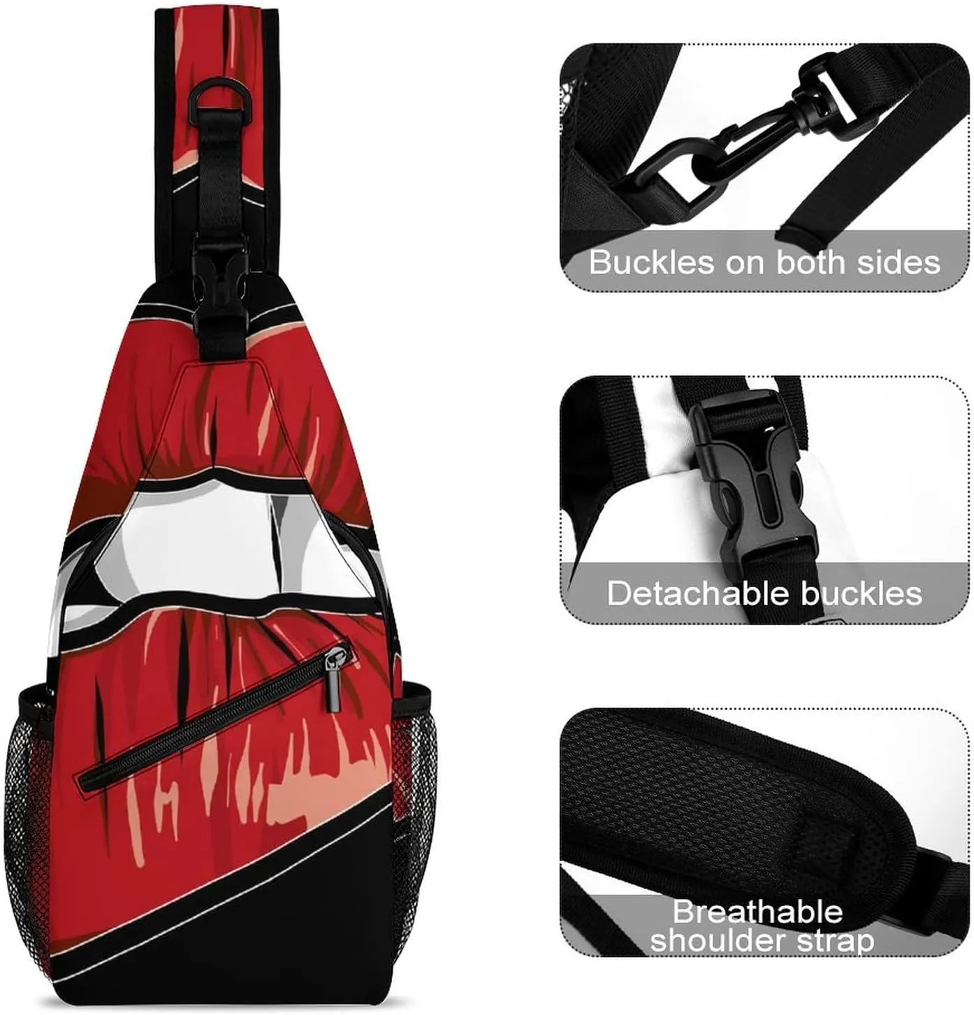 Sling Bag Mounth Red Lips Crossbody Backpack with Anti Theft Sexy Woman Cartoon Adjustable Shoulder Bag for Travel,Hiking,Cycling,Camping