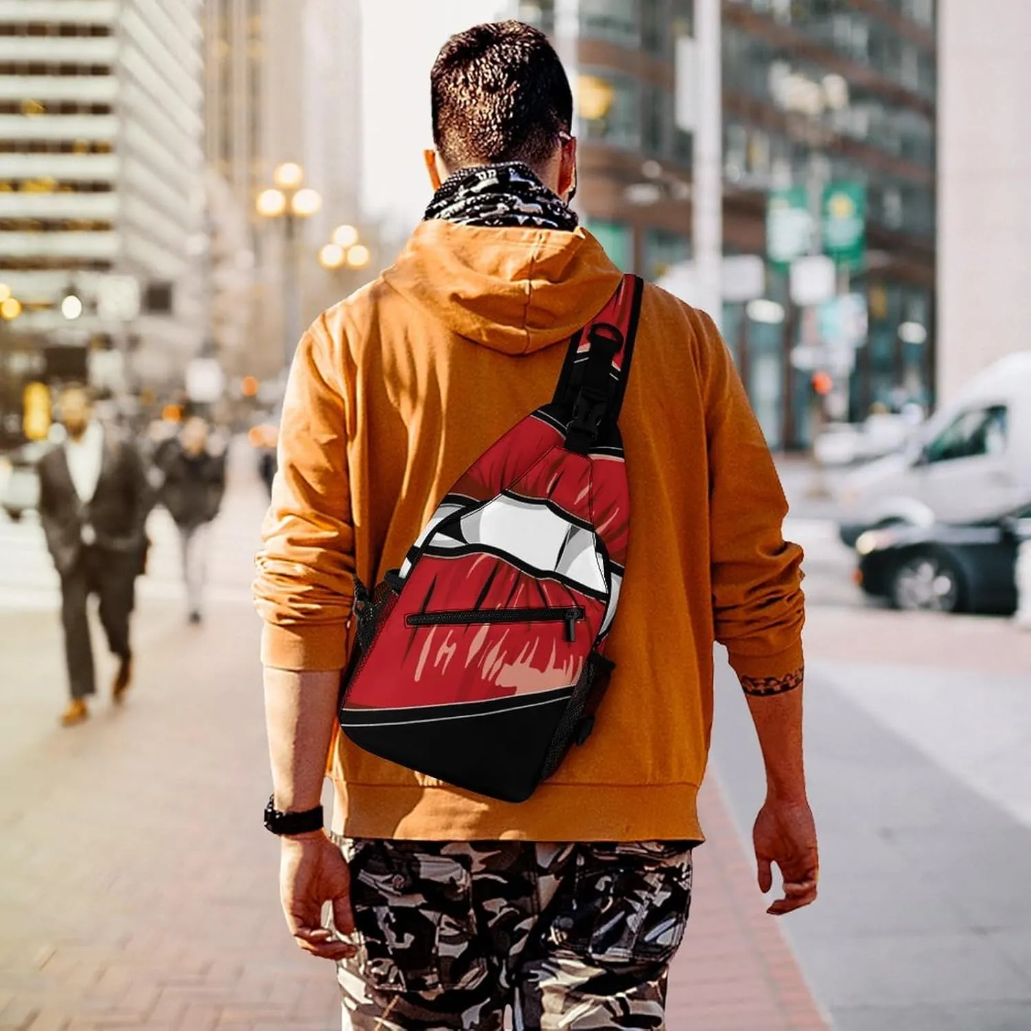 Sling Bag Mounth Red Lips Crossbody Backpack with Anti Theft Sexy Woman Cartoon Adjustable Shoulder Bag for Travel,Hiking,Cycling,Camping