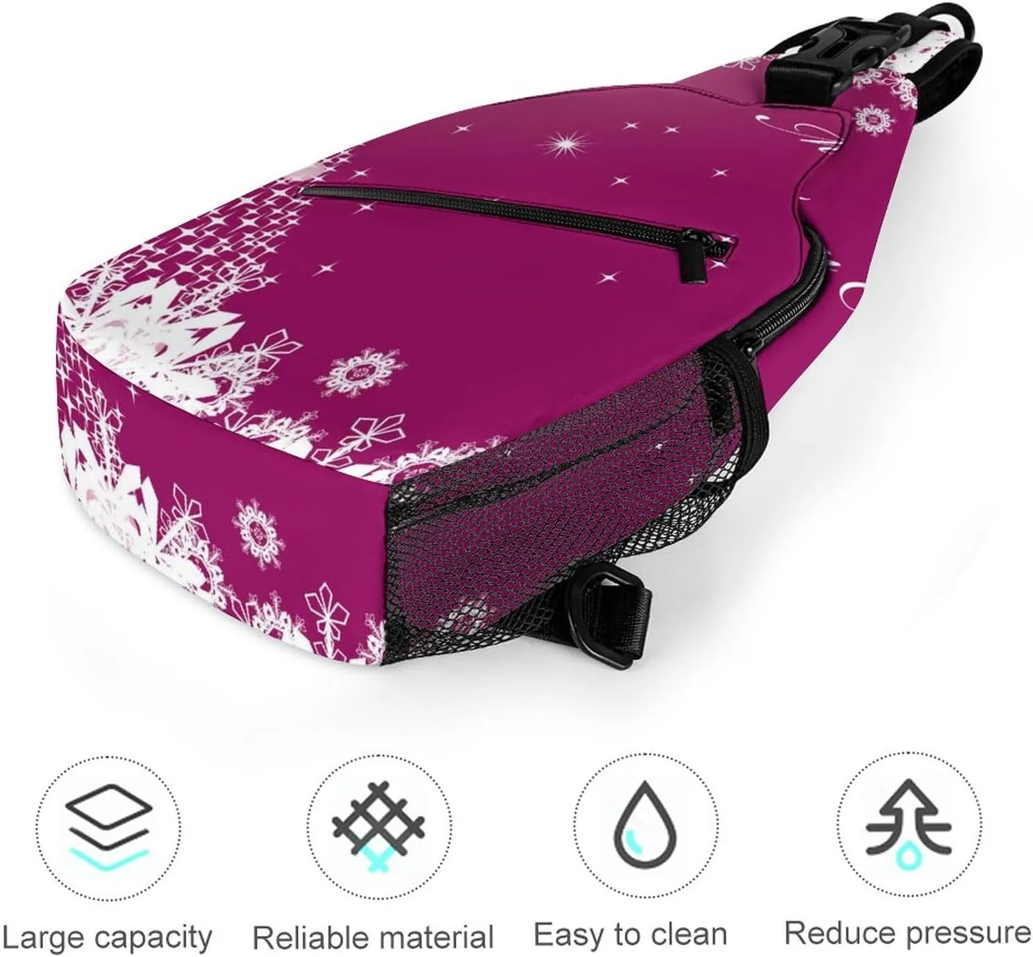 Sling Bag Xmas Tree Snowflake Crossbody Shoulder Backpack Pink Merry Christmas Adjustable Lightweight Travel Hiking Chest Bag for Men Women