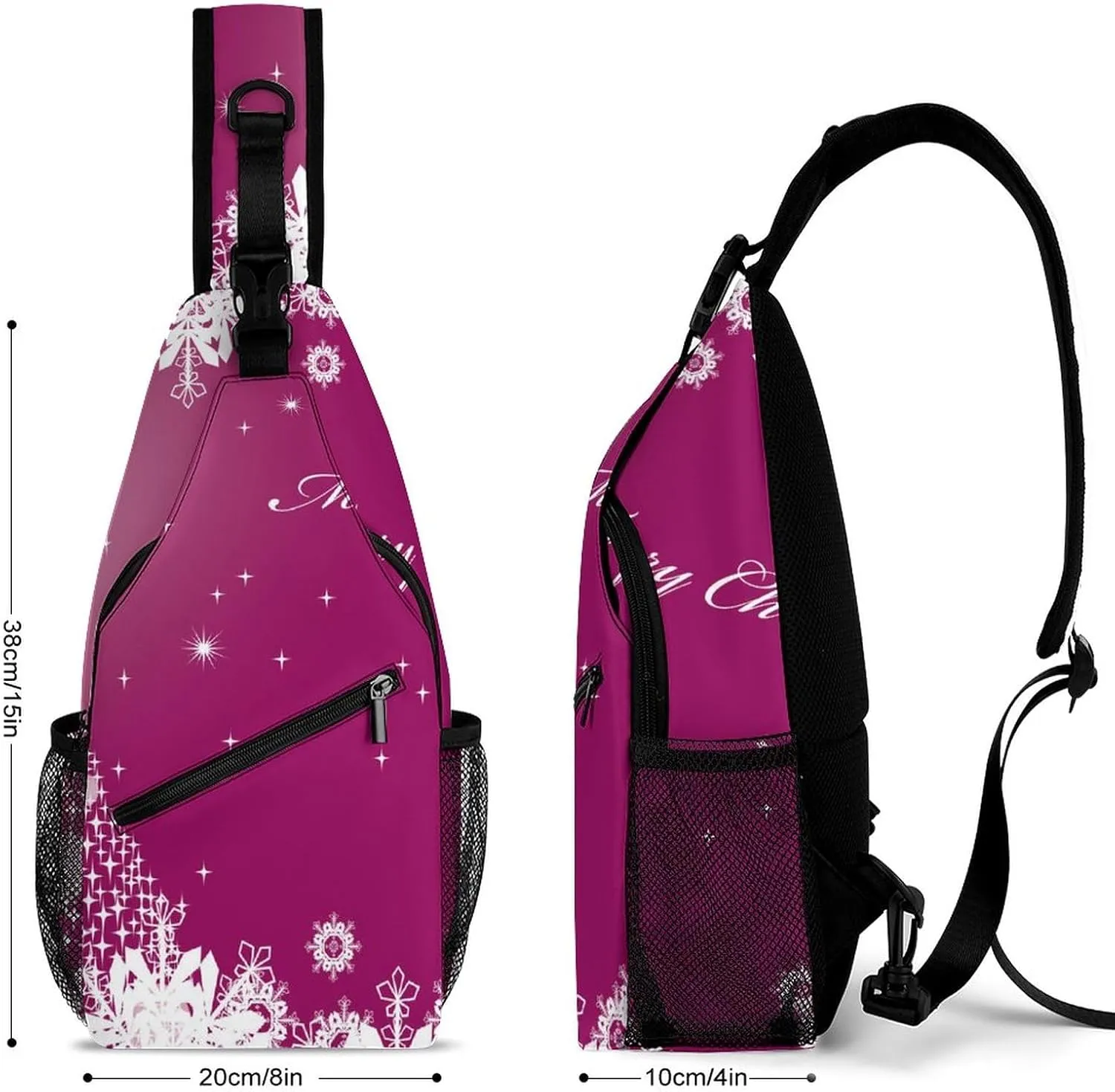 Sling Bag Xmas Tree Snowflake Crossbody Shoulder Backpack Pink Merry Christmas Adjustable Lightweight Travel Hiking Chest Bag for Men Women