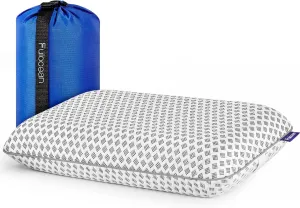 Small Cooling Memory Foam Travel & Camping Pillow for Airplanes & Car Sleeping,Medium Firm Camp Pillow for Backpacking & Hiking with Washable Cover, Compact Portable Bag, Contoured Support, Waterproof