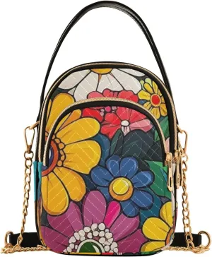 Small Crossbody Bags for Women Cell Phone Bag Cross Body Purses 3 Pockets Zipper Daisy Print Pattern 1