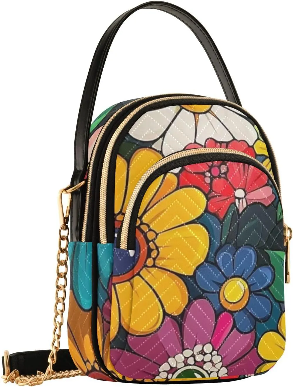 Small Crossbody Bags for Women Cell Phone Bag Cross Body Purses 3 Pockets Zipper Daisy Print Pattern 1