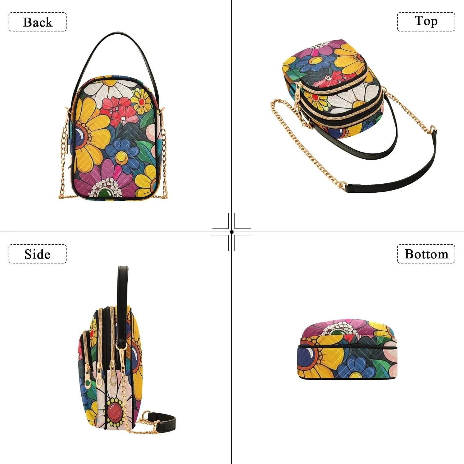 Small Crossbody Bags for Women Cell Phone Bag Cross Body Purses 3 Pockets Zipper Daisy Print Pattern 1