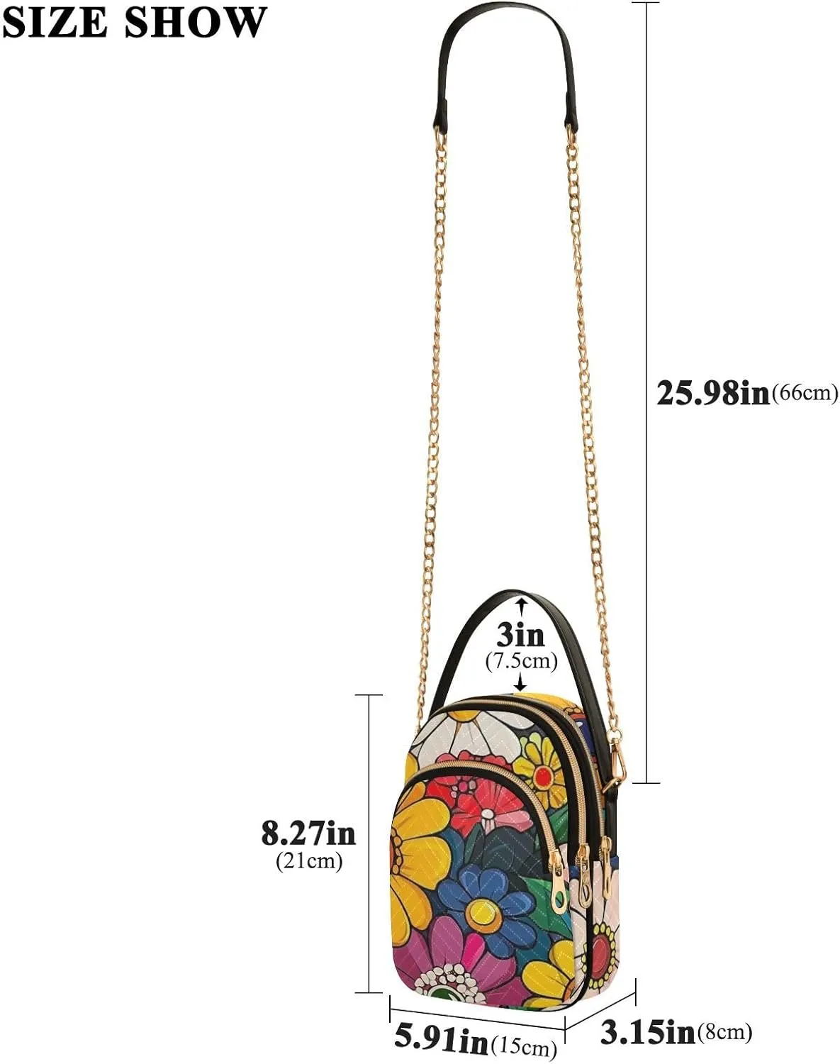 Small Crossbody Bags for Women Cell Phone Bag Cross Body Purses 3 Pockets Zipper Daisy Print Pattern 1