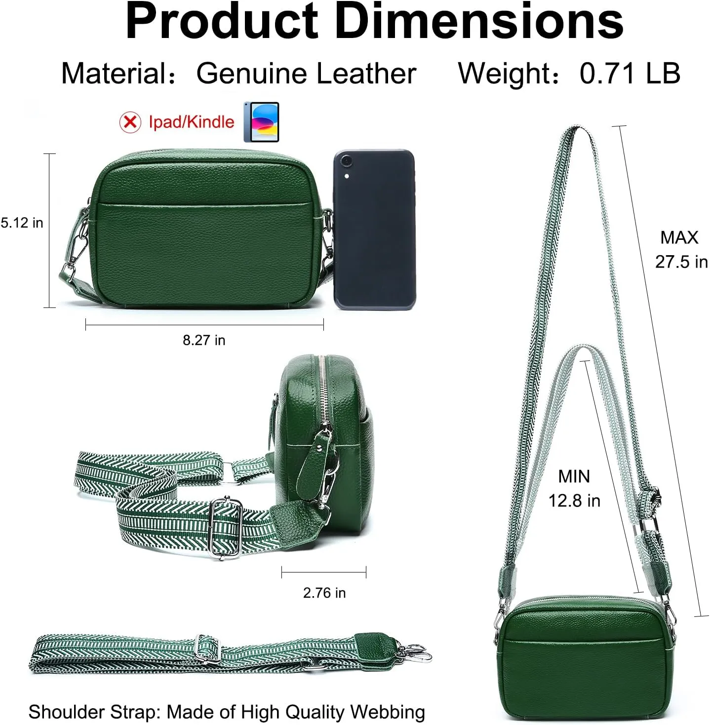 Small Crossbody Bags for Women Genuine Leather, Guitar Strap Shoulder Handbag Purse Camera Bag with Rfid Card Slots