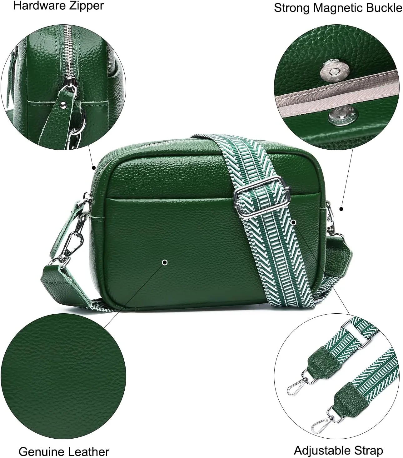 Small Crossbody Bags for Women Genuine Leather, Guitar Strap Shoulder Handbag Purse Camera Bag with Rfid Card Slots