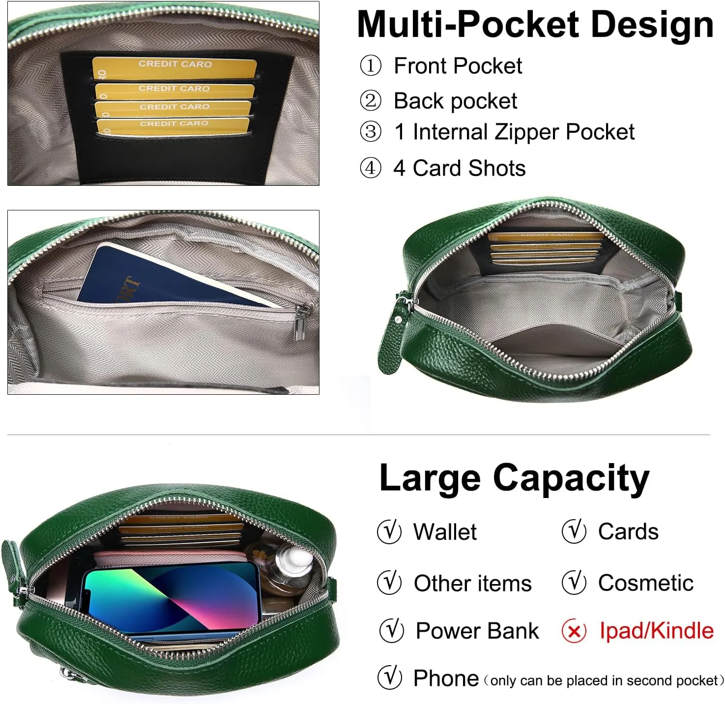 Small Crossbody Bags for Women Genuine Leather, Guitar Strap Shoulder Handbag Purse Camera Bag with Rfid Card Slots