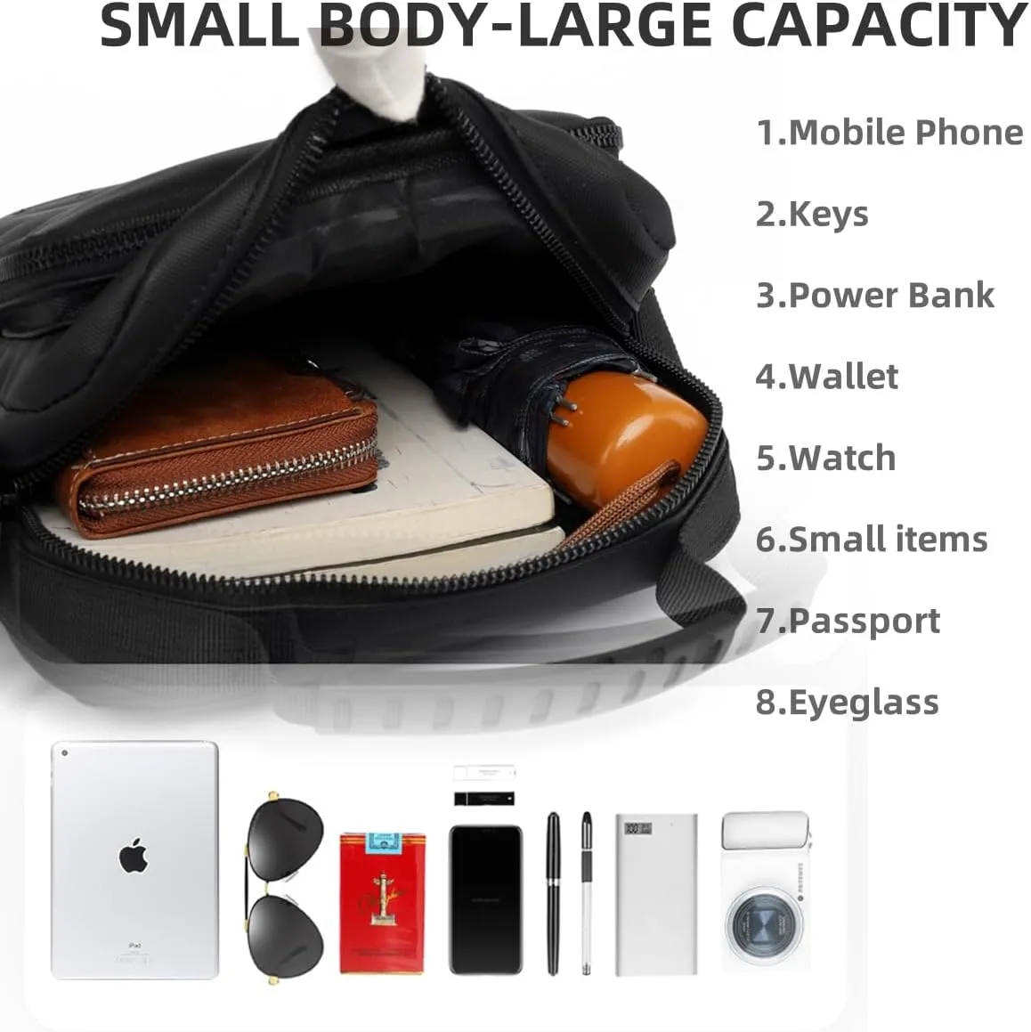 Small Messenger Bag for Men Women, Purse for Men Multi Pocket Purses Bag Hold Phone Handset Anti Theft