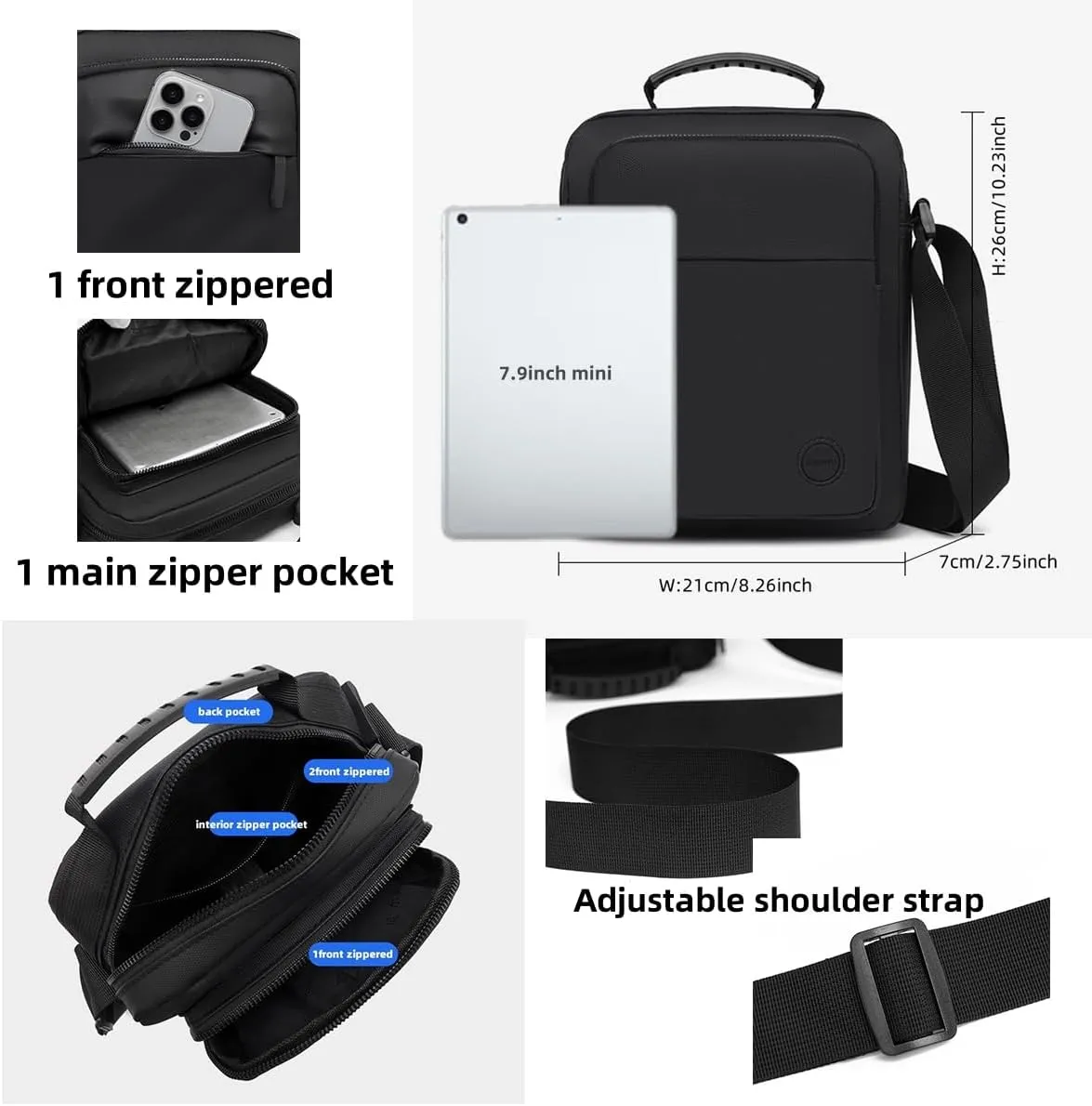 Small Messenger Bag for Men Women, Purse for Men Multi Pocket Purses Bag Hold Phone Handset Anti Theft