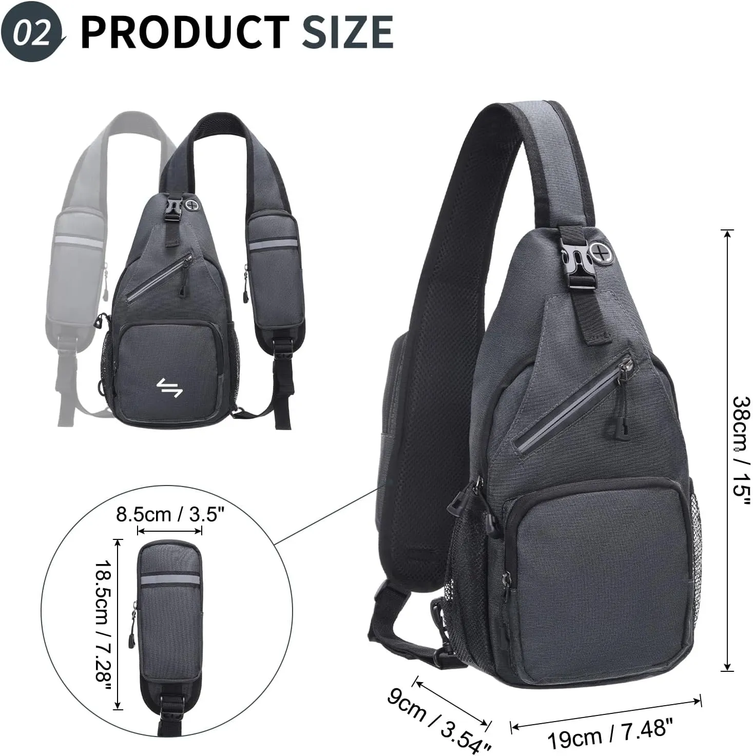 Small Sling Bag, Water Resistant 11 Inch Crossbody Chest Bags Oxford Daypack Backpack with Headphone Jack with Anti-theft Pocket for Men Women (Dark Gray)
