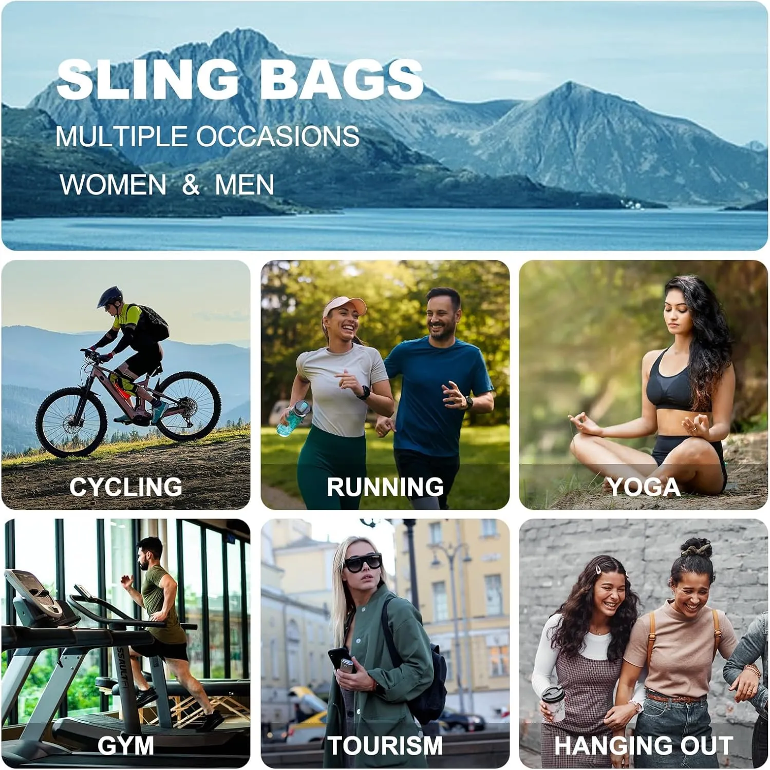 Small Sling Bag, Water Resistant 11 Inch Crossbody Chest Bags Oxford Daypack Backpack with Headphone Jack with Anti-theft Pocket for Men Women (Dark Gray)